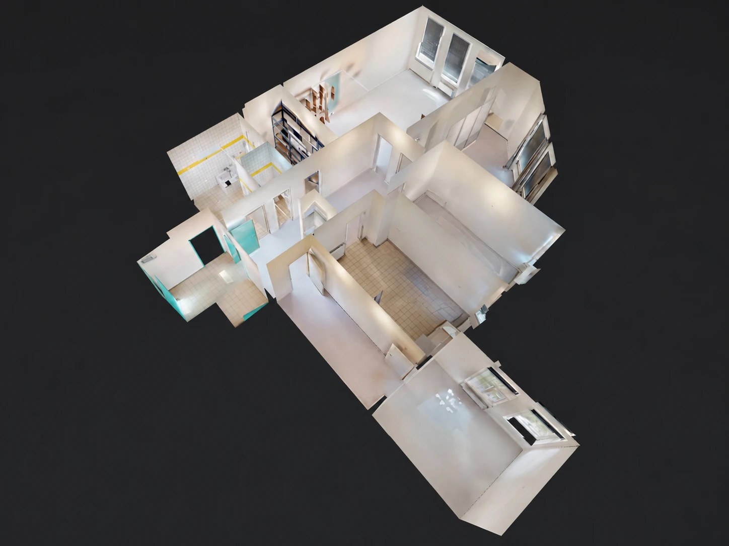 Vue Dollhouse d’un espace numérisé avec la technologie Matterport